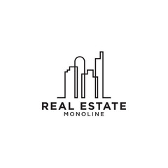 Real estate skyscraper mono line logo design template