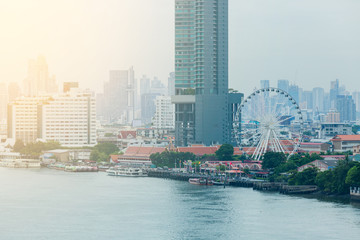 Bangkok office buildings and condominium with Chao Phraya river
