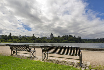 Park Bench along Capitol Lake in Olympia Washington