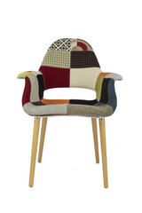 Patchwork Fabric Chair with Wood Legs Front View