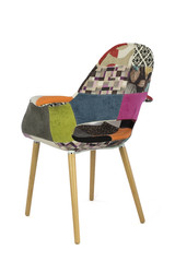 Patchwork Fabric Chair with Wood Legs Rear Left View