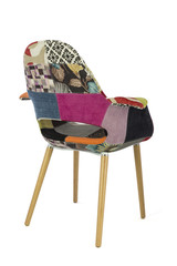 Patchwork Fabric Chair with Wood Legs Rear Right View
