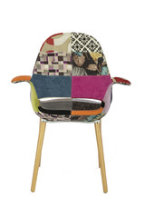 Patchwork Fabric Chair with Wood Legs Rear View