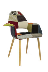 Patchwork Fabric Chair with Wood Legs Three Quarters