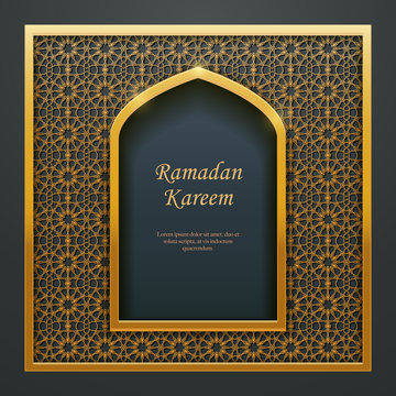 Ramadan Kareem Islamic design mosque golden door window tracery
