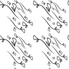 Vector pattern of monochrome plant black elements on a white background in a geometric style.