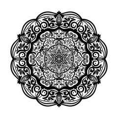 Monochrome mandala doodle element in boho style . Decorative round pattern, flower mandala, ethnic ornament, lace napkin vector illustration