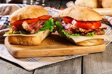 Ciabatta sandwich with smoked bacon and other