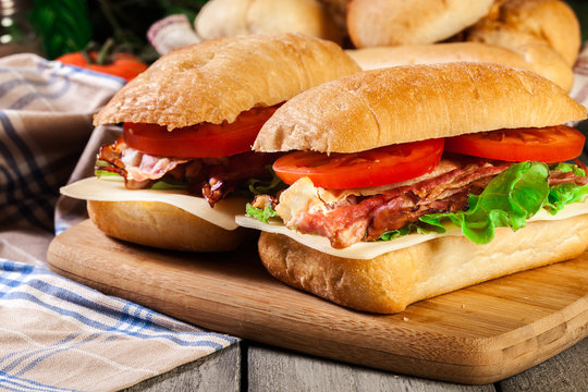 Ciabatta sandwich with smoked bacon and other