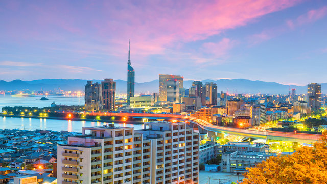 Fototapeta Fukuoka city skyline in Japan
