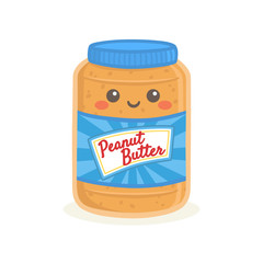 Cute Peanut Butter Bottle Jar Vector Illustration Cartoon Smile