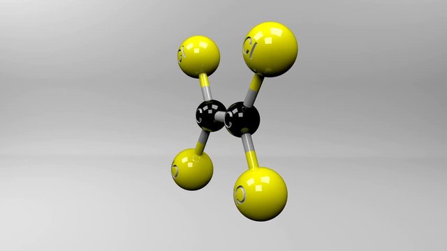 Tetrachloroethylene molecule. Molecular structure of PCE, compound used as a solvent, degreaser, refrigerant and dry cleaning.

