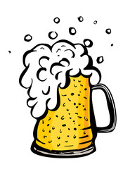 Color vector image of a beer mug. Drink with a lot of foam. Draft beer. Cartoon image.