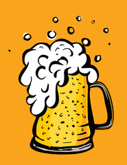 Color vector image of a beer mug. Drink with a lot of foam. Draft beer. Cartoon image.