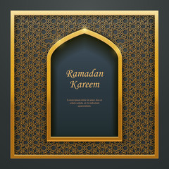 Fototapeta premium Ramadan Kareem Islamic design mosque golden door window tracery