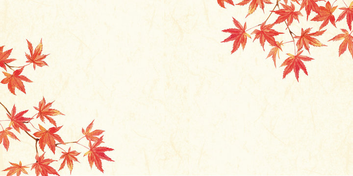 紅葉水彩　和紙背景