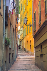 Fototapeta na wymiar Crooked street in the Old Town Nice