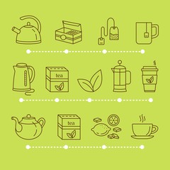 Tea time linear icons.