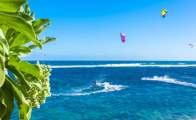 kitesurfing sur le lagon de Saint-Pierre, île de la Réunion 