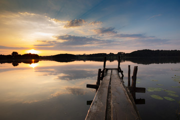 Sunset at the village lake in Lithuania.