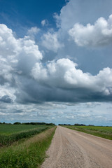 Fototapeta na wymiar Rural Range Road and Farm Land, Saskatchewan, Canada.
