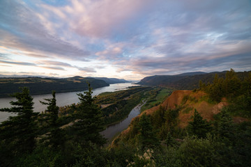 Landscape of a columbia river gorge at sunset