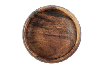 Vintage empty brown wooden plate isolate on white background Top View