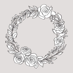Doodle Floral Rose Wreath