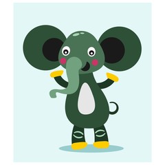 cute funny green elephant mascot cartoon character