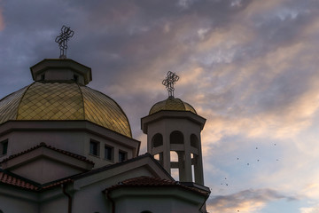 Church tower and dramatic sky