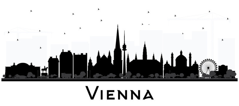 Vienna Austria City Skyline Silhouette with Black Buildings Isolated on White.