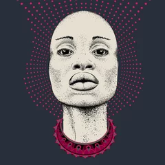 Foto op Canvas African woman with African in beads, tribal background. Beautiful black woman.  Vector illustration © Sunny Whale