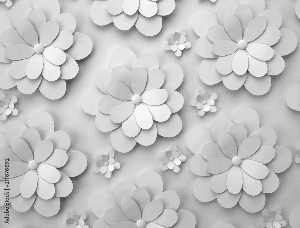 Poster Abstract background of paper flowers. Monochrome 3D pattern.