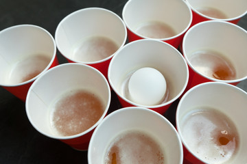Beer pong. Popular game at parties. Place for your text.
