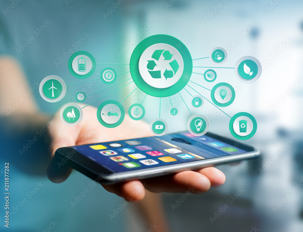 Poster view of a technology ecologic interface with icon displayed on a technology interface