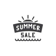 Summer sale banner vector icon. filled flat sign for mobile concept and web design. Summer season sale with sun and beach simple solid icon. Symbol, logo illustration. Pixel perfect vector graphics