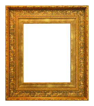 Antique gold frame isolated on the white background