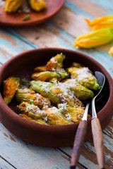 stuffed pumpkin flowers with potato.selective focus