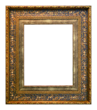 Antique gold and blue frame isolated on the white background