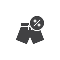 Swimming trunks discount vector icon. filled flat sign for mobile concept and web design. Beach shorts sale simple solid icon. Symbol, logo illustration. Pixel perfect vector graphics