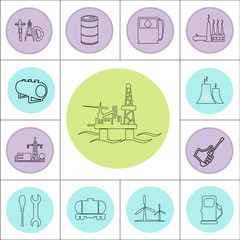 Oil and gas industrial icons set isolated flat linear