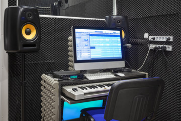 Sound recording studio interior.
