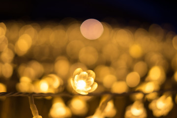 Closeup of flower shaped LED lights in Nabana No Sato Spring Illumination, Mie, Japan