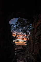 Sunset inside Convict made Tunnel in Tasmania AUS 