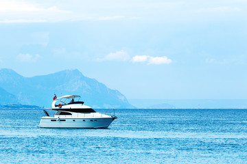 Fototapeta na wymiar Yacht on the sea, beautiful bay in Turkey
