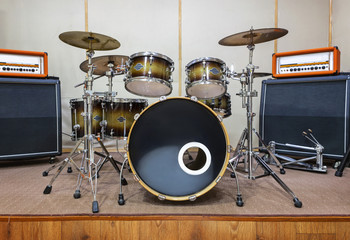 Fototapeta na wymiar Sound studio room with drum kit.