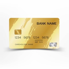 Luxurious credit card gold color on white background. Inspired by the bristles.