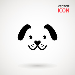 Dog head icon. Flat style. Cartoon dog face. Vector illustration isolated on white. Silhouette simple. Animal Logotype concept. Logo design template