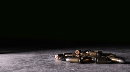 9mm Luger Ammo Bullet Cartridge Pile 2 - obrazy, fototapety, plakaty