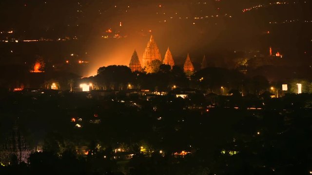 9th Century Prambanan temple evening to night timelapse, Indonesia